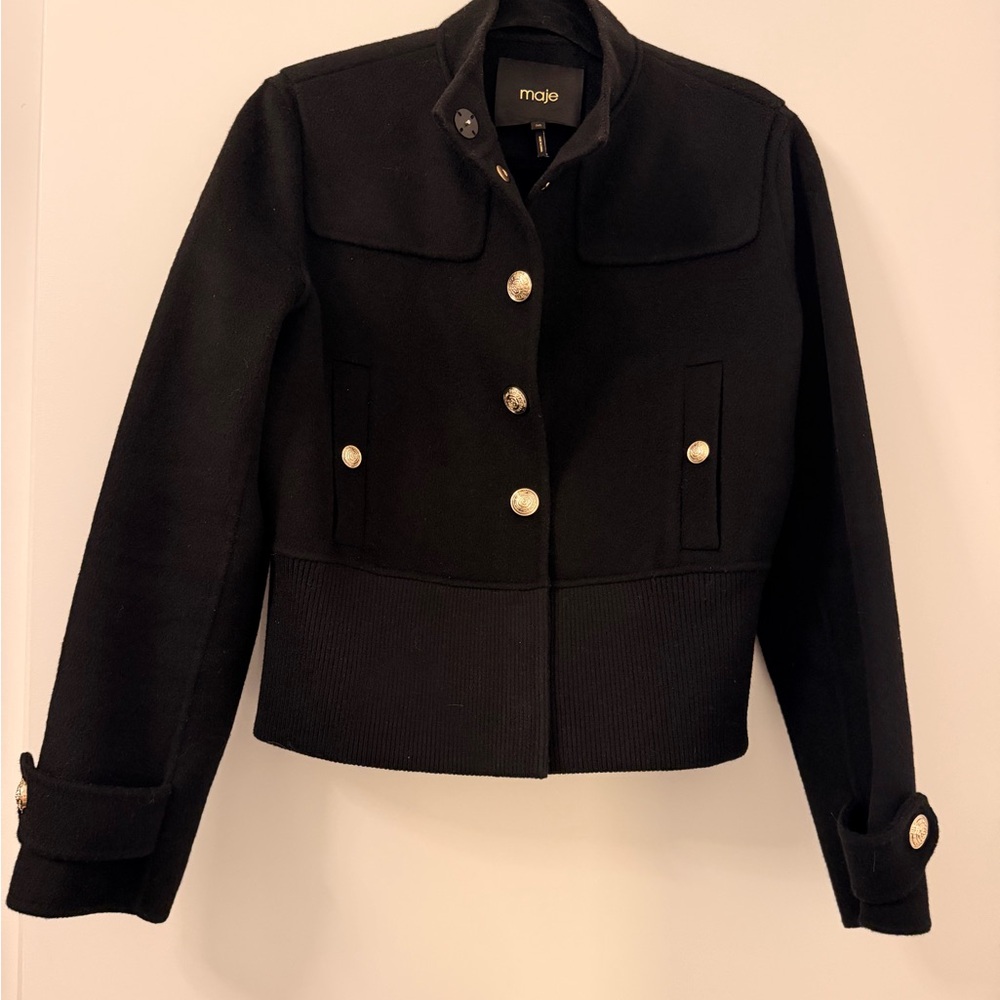Maje Black Buttoned Wool Blazer